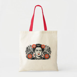 Frida Kahlo im Stil eines sauberen Blumendesigns Tragetasche