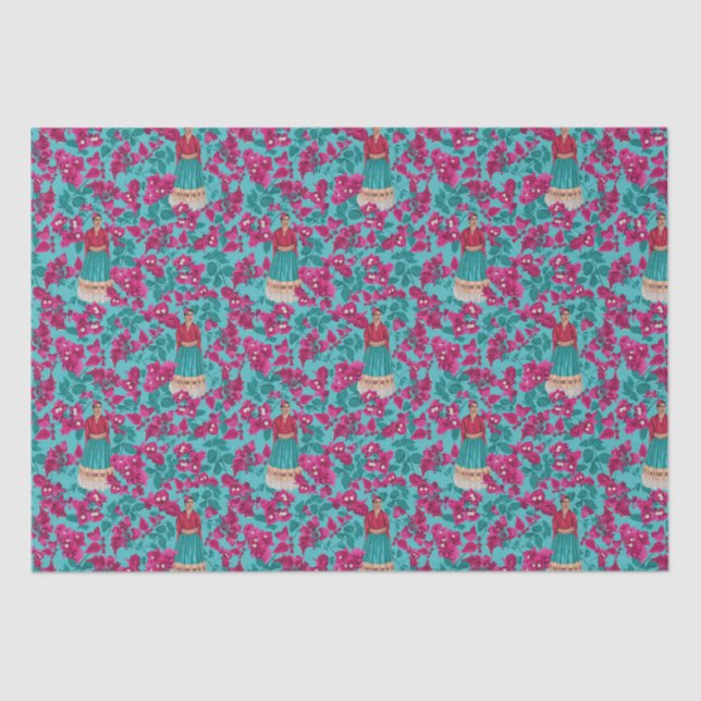 Frida Kahlo in Pink Bougainvillea Seidenpapier (Vorderseite)