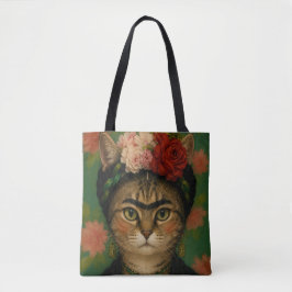 Frida Kahlo Katzenporträt Florale Kunst Druck 