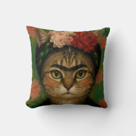 Frida Kahlo Katzenporträt Florale Kunst Druck  Kissen