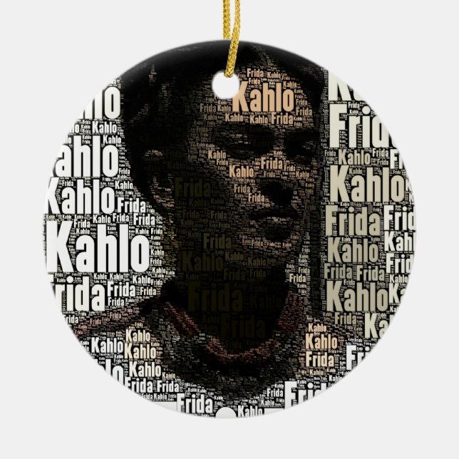 Frida Kahlo Lettering Portrait Keramik Ornament (Vorne)