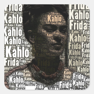 Frida Kahlo Lettering Portrait Quadratischer Aufkleber