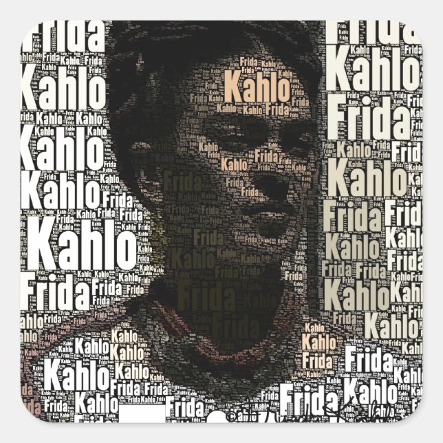 Frida Kahlo Lettering Portrait Quadratischer Aufkleber (Vorderseite)