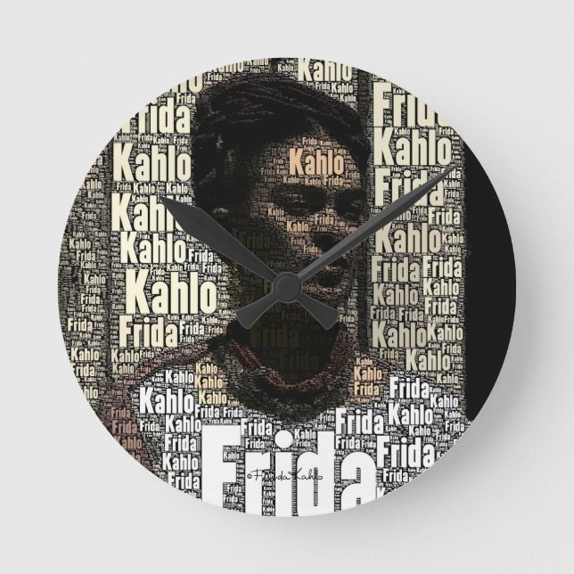 Frida Kahlo Lettering Portrait Runde Wanduhr (Vorderseite)