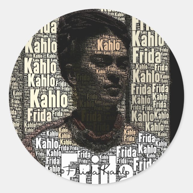 Frida Kahlo Lettering Portrait Runder Aufkleber (Vorderseite)