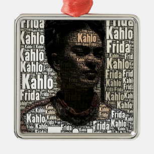 Frida Kahlo Lettering Portrait Silbernes Ornament