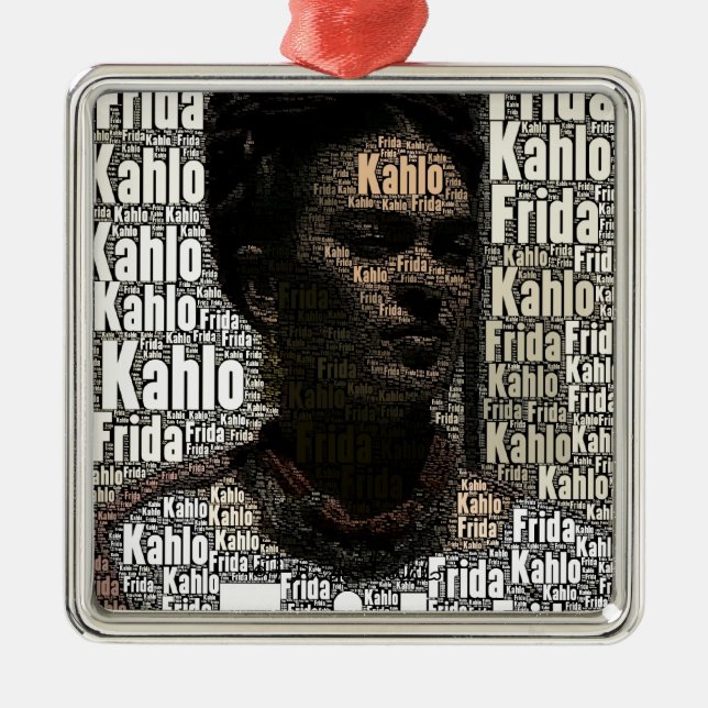 Frida Kahlo Lettering Portrait Silbernes Ornament (Vorne)