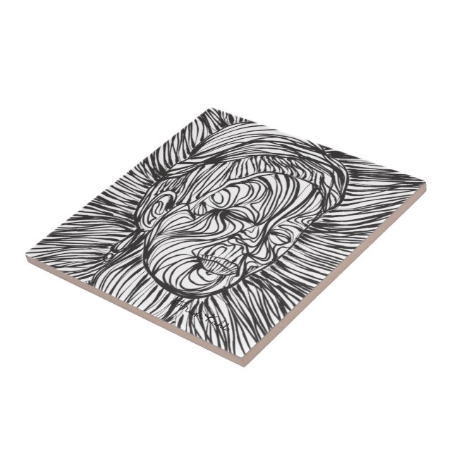 Frida Kahlo Lines Portrait Fliese (Seite)