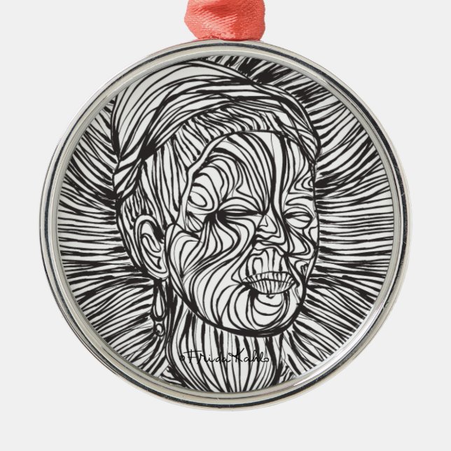 Frida Kahlo Lines Portrait Silbernes Ornament (Vorne)