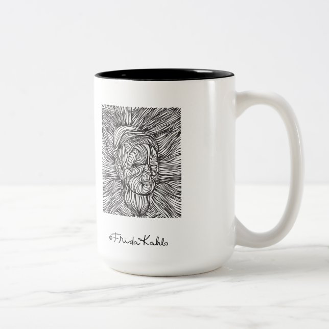 Frida Kahlo Lines Portrait Zweifarbige Tasse (Rechts)