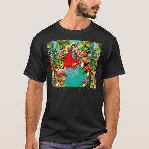 Frida Kahlo mit mexikanischen Tieren, Pflanze, Vög T-Shirt