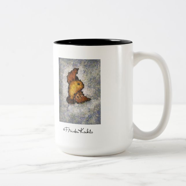 Frida Kahlo Monet-Style Bird Painting Zweifarbige Tasse (Rechts)