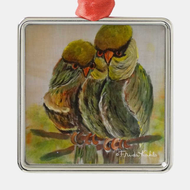 Frida Kahlo Painted Birds Ornament Aus Metall (Vorne)