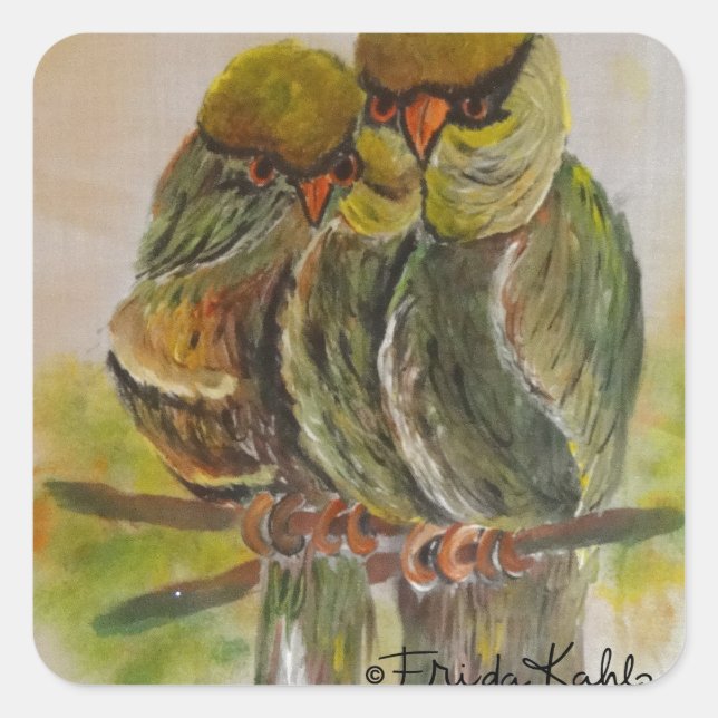 Frida Kahlo Painted Birds Quadratischer Aufkleber (Vorderseite)