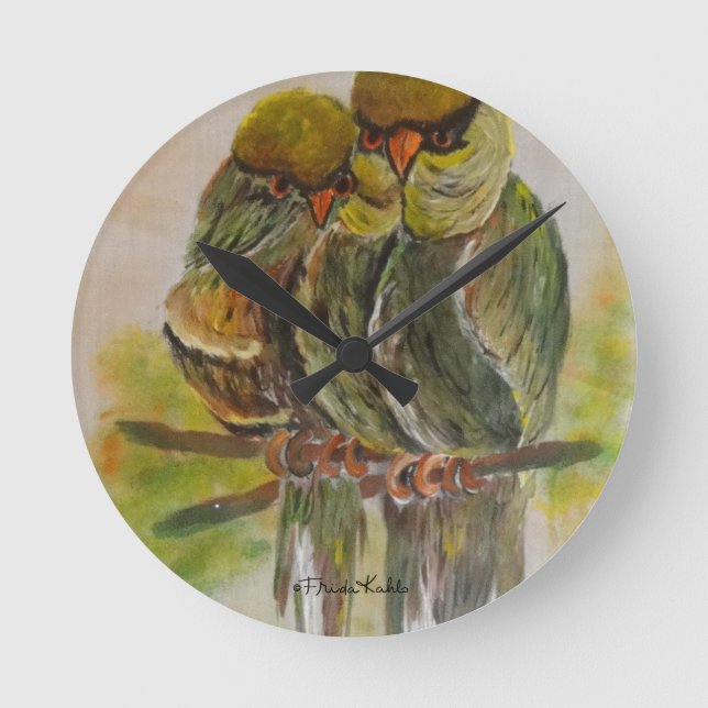 Frida Kahlo Painted Birds Runde Wanduhr (Vorderseite)
