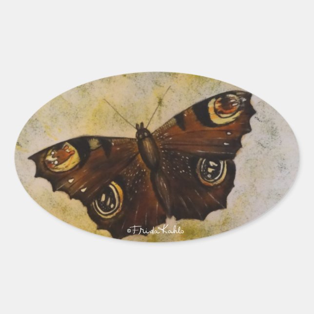 Frida Kahlo Painted Butterfly Ovaler Aufkleber (Vorderseite)