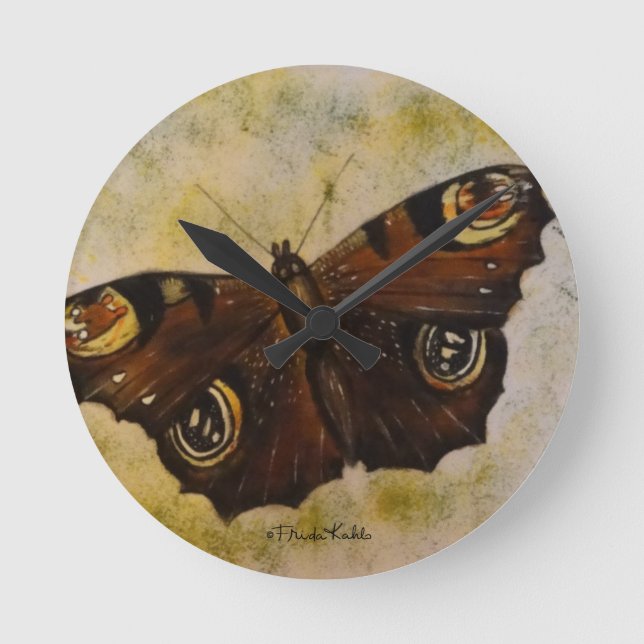 Frida Kahlo Painted Butterfly Runde Wanduhr (Vorderseite)