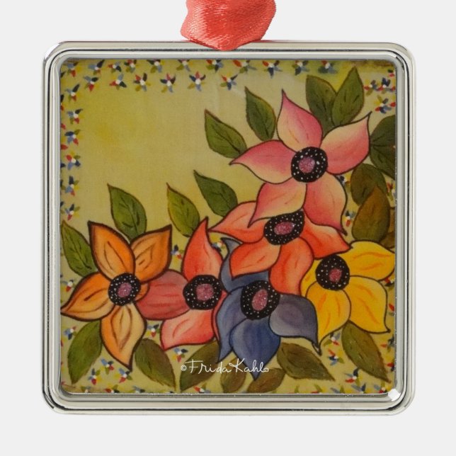 Frida Kahlo Painted Flores Ornament Aus Metall (Vorne)