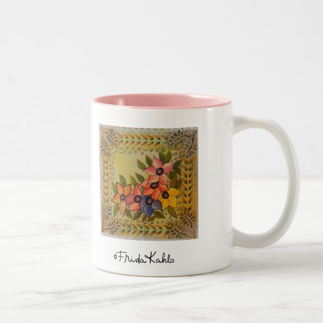 Frida Kahlo Painted Flores Zweifarbige Tasse (Rechts)