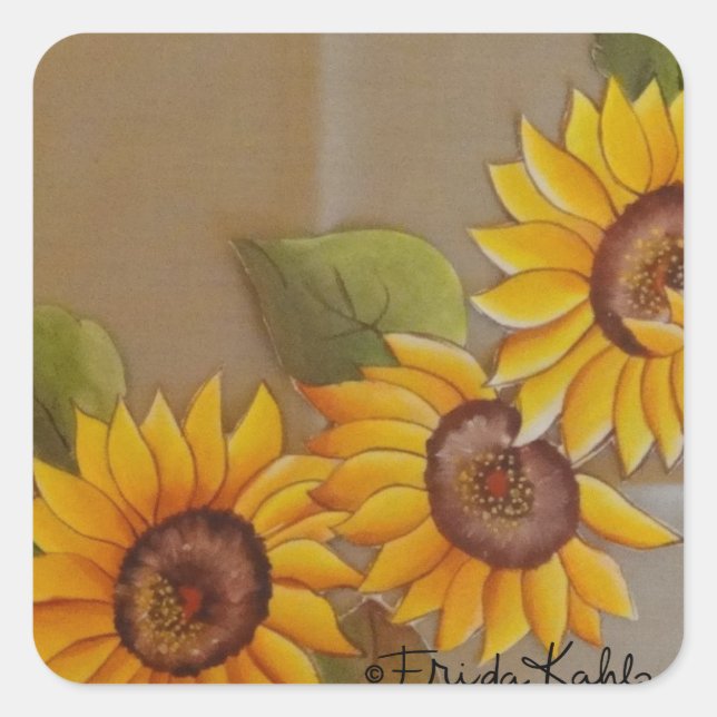Frida Kahlo Painted Sunflowers Quadratischer Aufkleber (Vorderseite)
