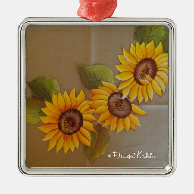 Frida Kahlo Painted Sunflowers Silbernes Ornament (Vorne)