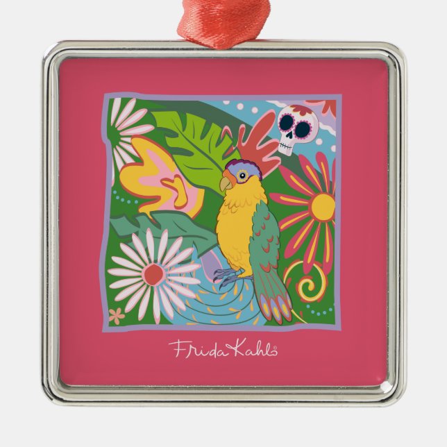 Frida Kahlo Parrot Graphic Ornament Aus Metall (Vorne)
