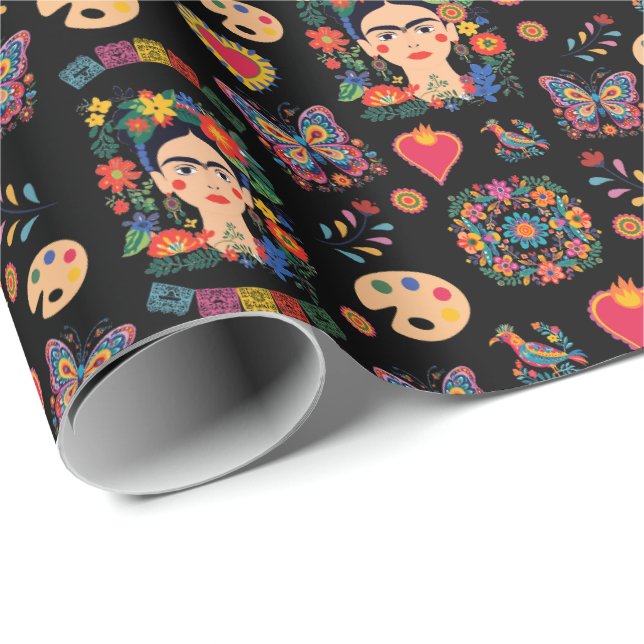 Frida Kahlo Pattern, Mexiko, Kunstgeschenk Geschenkpapier (Rolleneckpunkt)