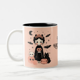 Frida Kahlo Pink Pasteloween Happy Halloween Zweifarbige Tasse