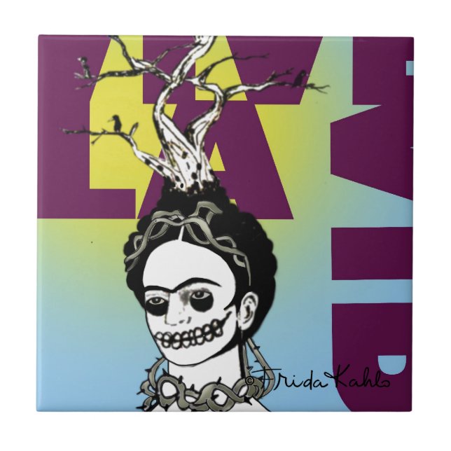 Frida Kahlo Pop Art Portrait Fliese (Vorderseite)