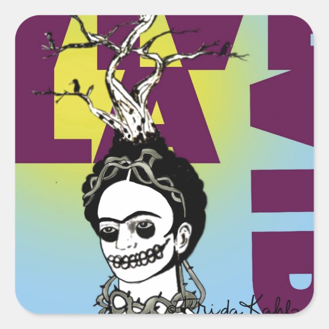 Frida Kahlo Pop Art Portrait Quadratischer Aufkleber (Vorderseite)