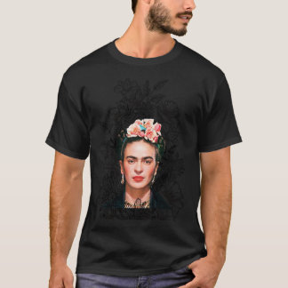 Frida Kahlo portrait color, black and white flower T-Shirt