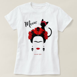 Frida Kahlo Portrait und niedliches Meow Mexican C T-Shirt