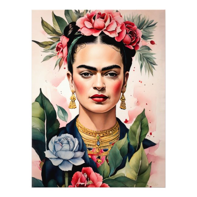Frida Kahlo Portrait with Flowers Fotodruck (Vorne)