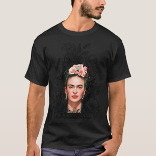 Frida Kahlo Porträtfarbe, Schwarzweiß-Blume T-Shirt