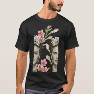 Frida Kahlo print, Blume, Farbe, Schwarz und Weiß T-Shirt