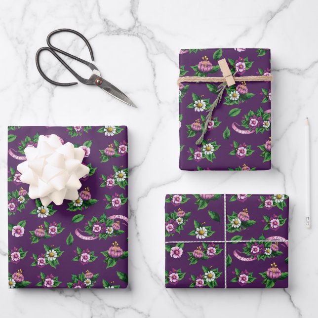 Frida Kahlo | Purple Floral Bouquet Pattern Geschenkpapier Set (Vorderseite)