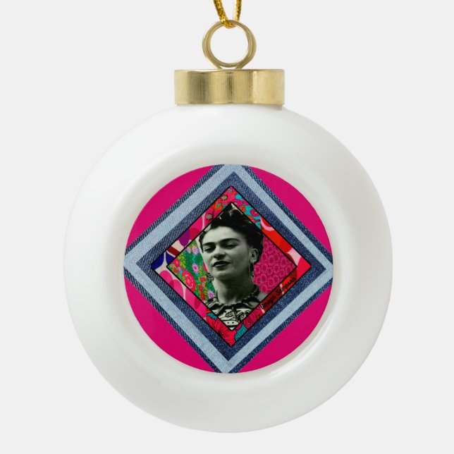 Frida Kahlo Retro Denim Diamond Keramik Kugel-Ornament (Vorderseite)