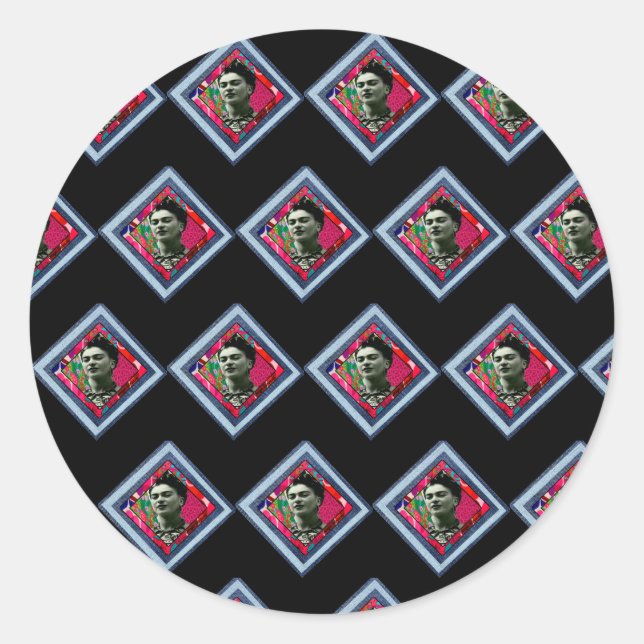 Frida Kahlo Retro Denim Diamond Runder Aufkleber (Vorderseite)