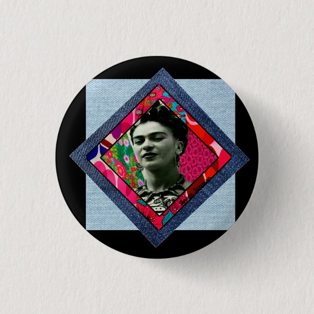 Frida Kahlo Retro Pink Denim Button (Vorderseite)