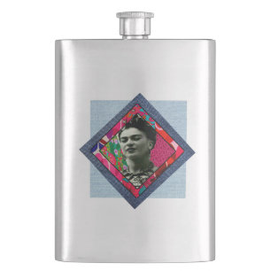 Frida Kahlo Retro Pink Denim Flachmann