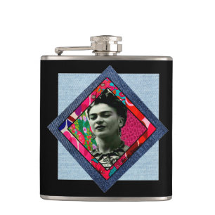 Frida Kahlo Retro Pink Denim Flachmann