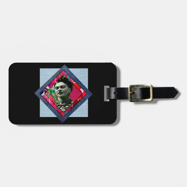 Frida Kahlo Retro Pink Denim Gepäckanhänger (Vorderseite horizontal)
