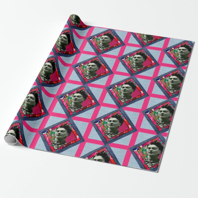 Frida Kahlo Retro Pink Denim Geschenkpapier (Ungerollt)
