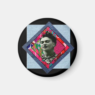 Frida Kahlo Retro Pink Denim Magnet