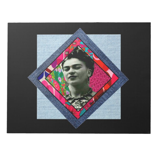 Frida Kahlo Retro Pink Denim Notizblock (Vorderseite)