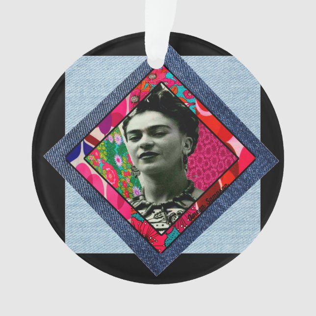 Frida Kahlo Retro Pink Denim Ornament (Vorderseite)