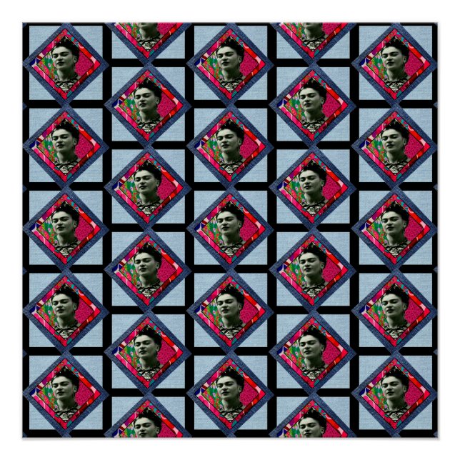 Frida Kahlo Retro Pink Denim Poster (Vorderseite)