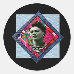Frida Kahlo Retro Pink Denim Runder Aufkleber