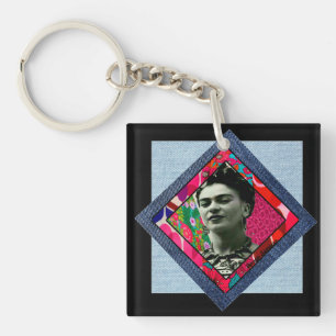 Frida Kahlo Retro Pink Denim Schlüsselanhänger