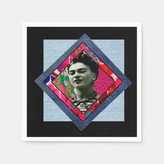 Frida Kahlo Retro Pink Denim Serviette (Vorderseite)